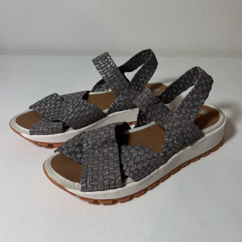 Bernie Mev NWOT Size 7 (EU 38) Kaia Slingback Open-Toe Sandals Silver Metallic